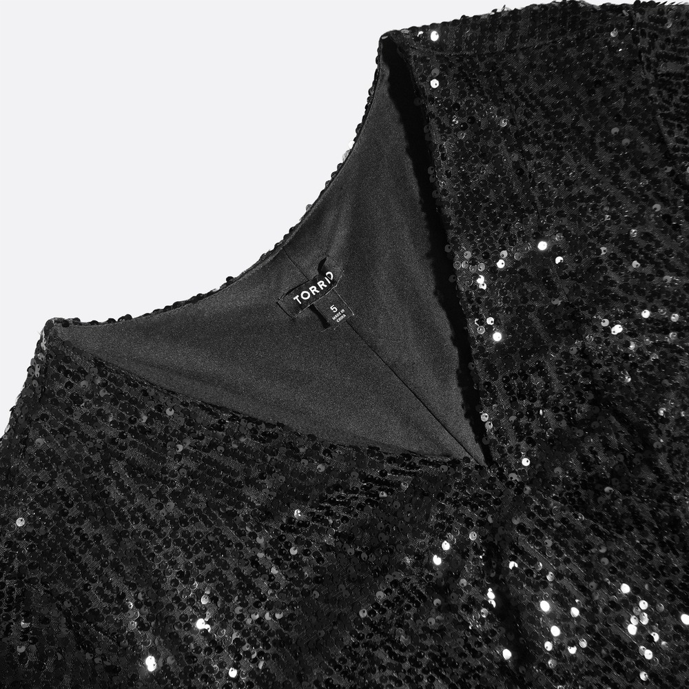 Torrid Black Sequin Cardigan 3X 4X Open Front Sparkle Shimmer Jacket Party Glam - Picture 4 of 9